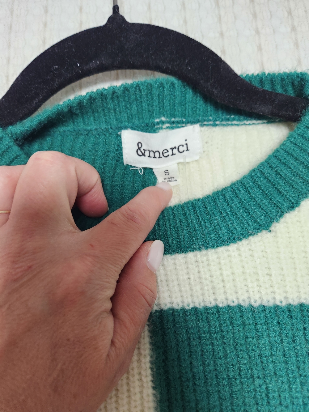 Checkerboard Crewneck Sweater in Green and Cream - Women's Knit Pullover - Picture 4 of 7